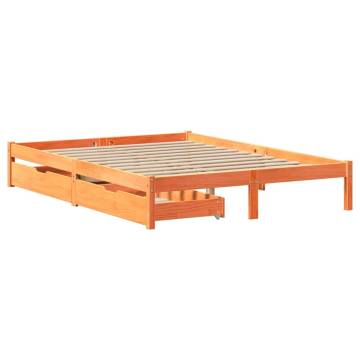  Bed Frame with Drawers Wax Brown 135x190 cm Double Solid Wood Pine