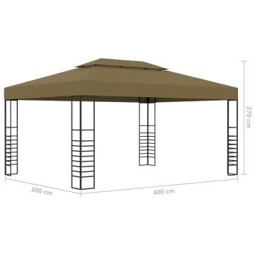  Gazebo with LED String Lights 3x4 m Taupe