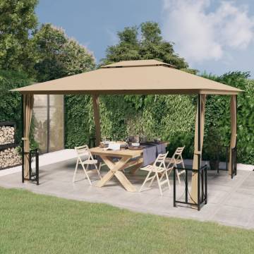 Gazebo with Sidewalls&Double Roofs 3x4 m Taupe