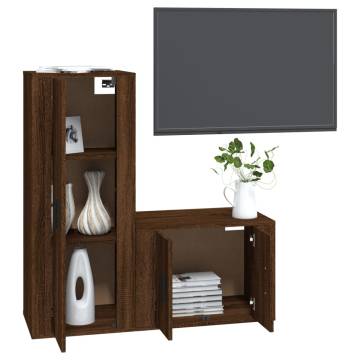 2 Piece TV Cabinet Set Brown Oak Engineered Wood