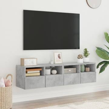 TV Wall Cabinets 2 pcs Concrete Grey 60x30x30 cm Engineered Wood