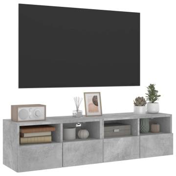 TV Wall Cabinets 2 pcs Concrete Grey 60x30x30 cm Engineered Wood