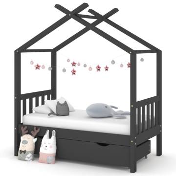 Kids Bed Frame with a Drawer Dark Grey Solid Pine Wood 70x140cm