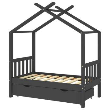 Kids Bed Frame with a Drawer Dark Grey Solid Pine Wood 70x140cm