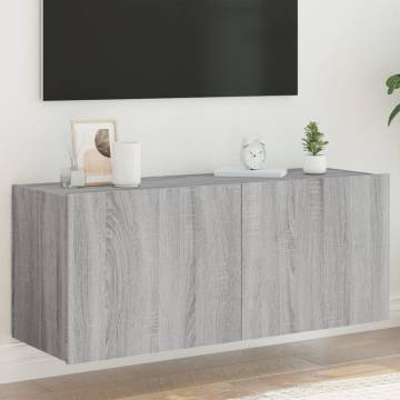 TV Wall Cabinet with LED Lights Grey Sonoma 100x35x41 cm