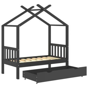 Kids Bed Frame with a Drawer Dark Grey Solid Pine Wood 70x140cm