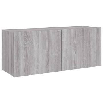 TV Wall Cabinet with LED Lights Grey Sonoma 100x35x41 cm