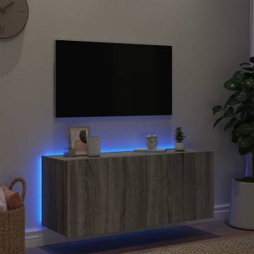 TV Wall Cabinet with LED Lights Grey Sonoma 100x35x41 cm