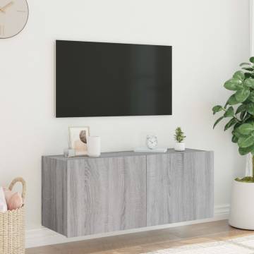 TV Wall Cabinet with LED Lights Grey Sonoma 100x35x41 cm