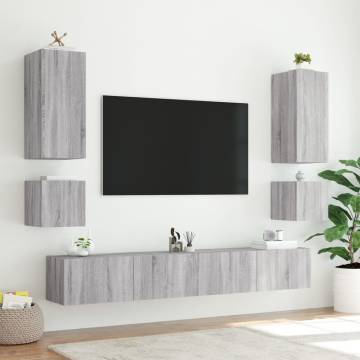 TV Wall Cabinet with LED Lights Grey Sonoma 100x35x41 cm