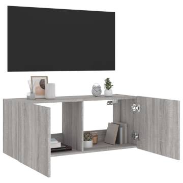 TV Wall Cabinet with LED Lights Grey Sonoma 100x35x41 cm