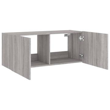 TV Wall Cabinet with LED Lights Grey Sonoma 100x35x41 cm