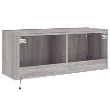 TV Wall Cabinet with LED Lights Grey Sonoma 100x35x41 cm