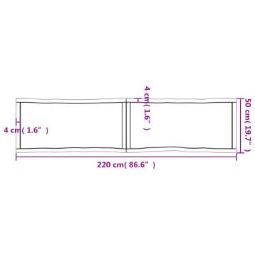 Table Top 220x50x(2-4) cm Untreated Solid Wood Live Edge