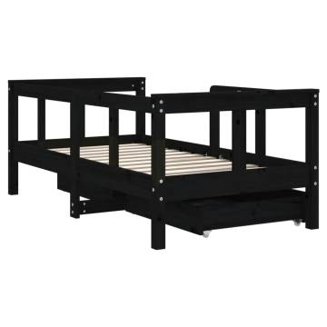 Kids Bed Frame with Drawers Black 70x140 cm Solid Wood Pine