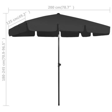 Beach Umbrella Black 200x125 cm