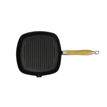 Grill Pan with Wooden Handle Cast Iron 20x20 cm