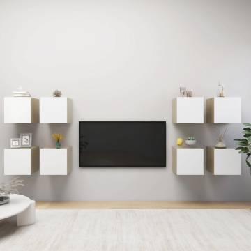 Wall Mounted TV Cabinets 8pcs White and Sonoma Oak 30.5x30x30cm