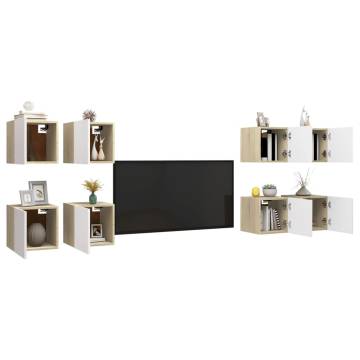 Wall Mounted TV Cabinets 8pcs White and Sonoma Oak 30.5x30x30cm