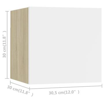 Wall Mounted TV Cabinets 8pcs White and Sonoma Oak 30.5x30x30cm