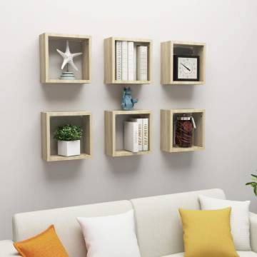  Wall Cube Shelves 6 pcs Sonoma Oak 30x15x30 cm