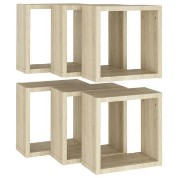  Wall Cube Shelves 6 pcs Sonoma Oak 30x15x30 cm