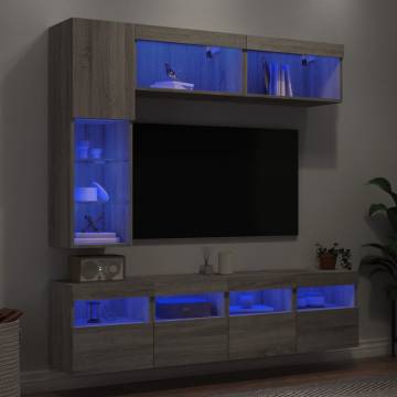  7 Piece TV Wall Cabinet Set with LED Lights Grey Sonoma