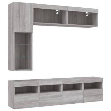  7 Piece TV Wall Cabinet Set with LED Lights Grey Sonoma