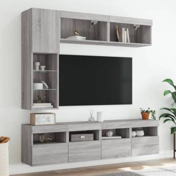  7 Piece TV Wall Cabinet Set with LED Lights Grey Sonoma