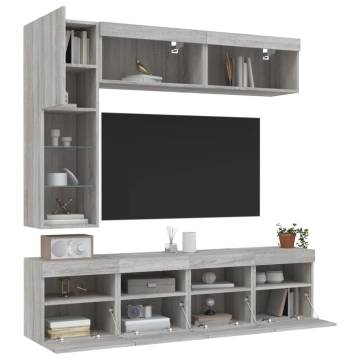  7 Piece TV Wall Cabinet Set with LED Lights Grey Sonoma