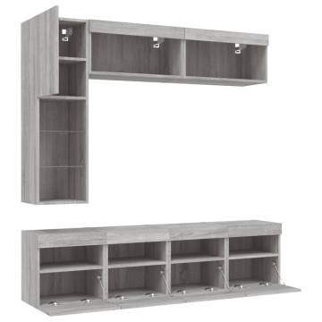  7 Piece TV Wall Cabinet Set with LED Lights Grey Sonoma