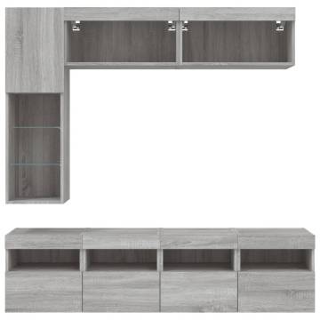  7 Piece TV Wall Cabinet Set with LED Lights Grey Sonoma