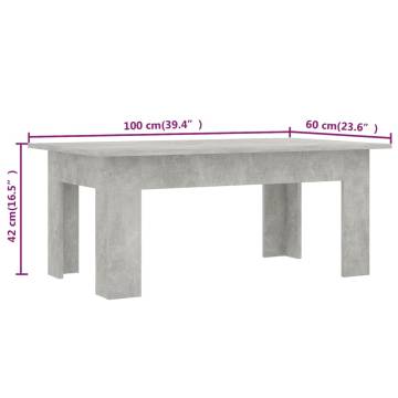 Coffee Table Concrete Grey 100x60x42 cm Engineered Wood