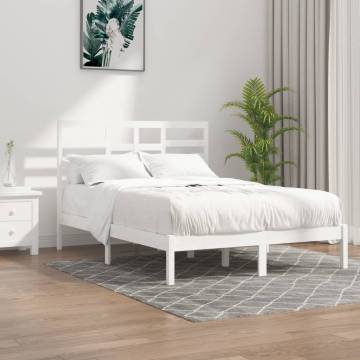 Bed Frame White Solid Wood 135x190 cm Double