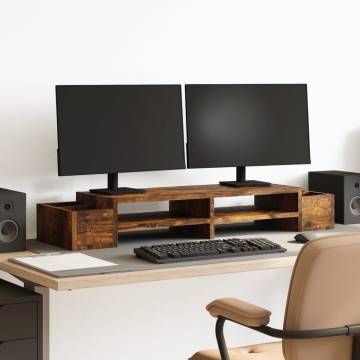  Monitor Stand with Storage Smoked Oak 100x27x15 cm Engineered Wood