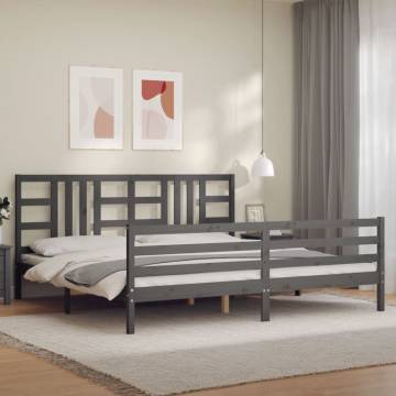 Bed Frame with Headboard Grey 200x200 cm Solid Wood