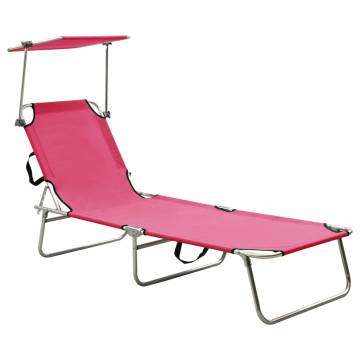  Folding Sun Lounger with Canopy Pink Aluminium