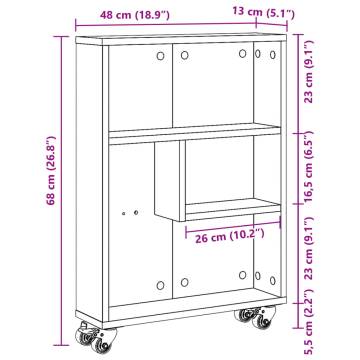  Narrow Storage Trolley Brown Oak 48x13x68 cm Engineered Wood