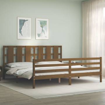 Bed Frame with Headboard Honey Brown 200x200 cm Solid Wood