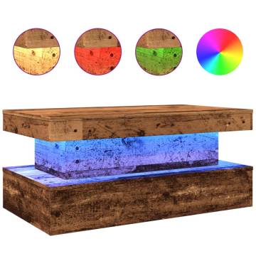  Coffee Table with LED Lights Old Wood 90x50x40 cm