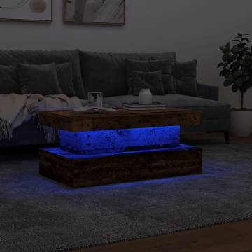  Coffee Table with LED Lights Old Wood 90x50x40 cm