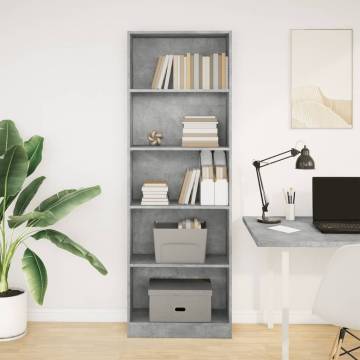  Bookcase Concrete Grey 60x24x176 cm Engineered Wood