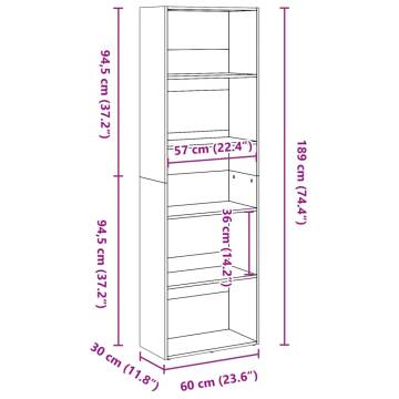  Bookcase Old Wood 60x30x189 cm Engineered Wood