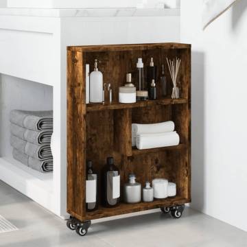  Narrow Storage Trolley Smoked Oak 48x13x68 cm Engineered Wood