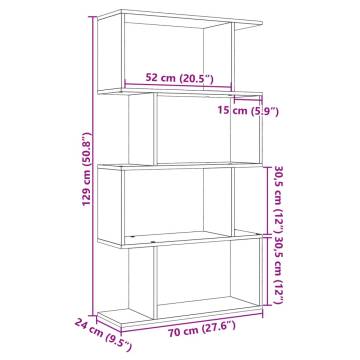  Room Divider Bookcase 4-Tier Black 70x24x129 cm Engineered Wood