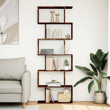  Room Divider Bookcase 6-Tier Smoked Oak 70x24x193 cm Engineered Wood