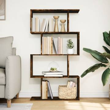  Room Divider Bookcase 4-Tier Smoked Oak 70x24x129 cm Engineered Wood