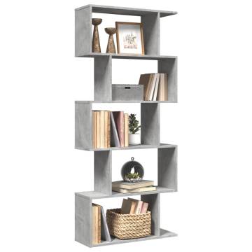  Room Divider Bookcase 5-Tier Concrete Grey 70x24x161 cm Engineered Wood