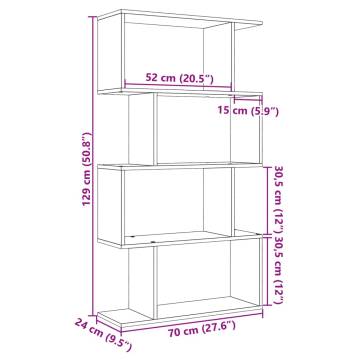  Room Divider Bookcase 4-Tier Concrete Grey 70x24x129 cm Engineered Wood