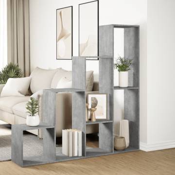  Room Divider Bookcase 4-Tier Concrete Grey 143.5x29x143.5 cm Engineered Wood